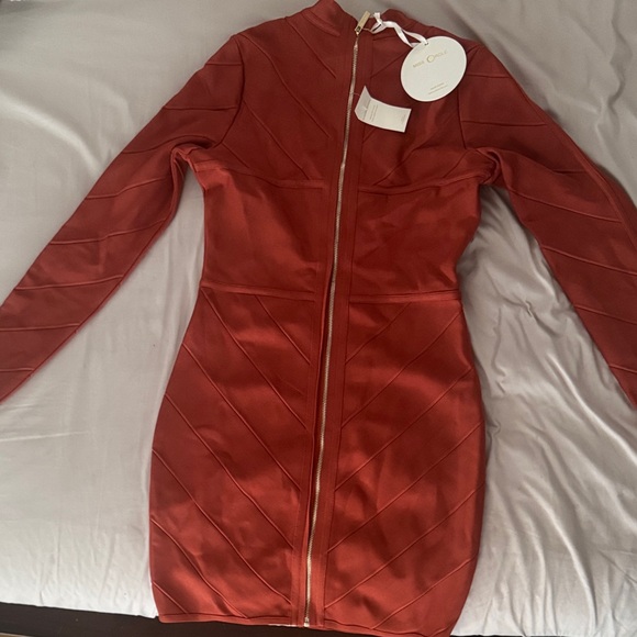 Miss Circle Long Sleeve Rust Dress Bandage Dress - Picture 4 of 4